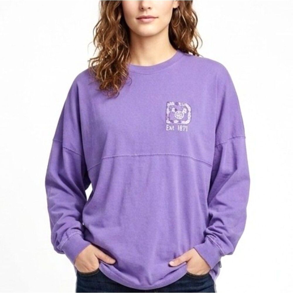 WALT DISNEY WORLD Jersey Oversize Pullover Purple Potion Glitter Unisex S/M